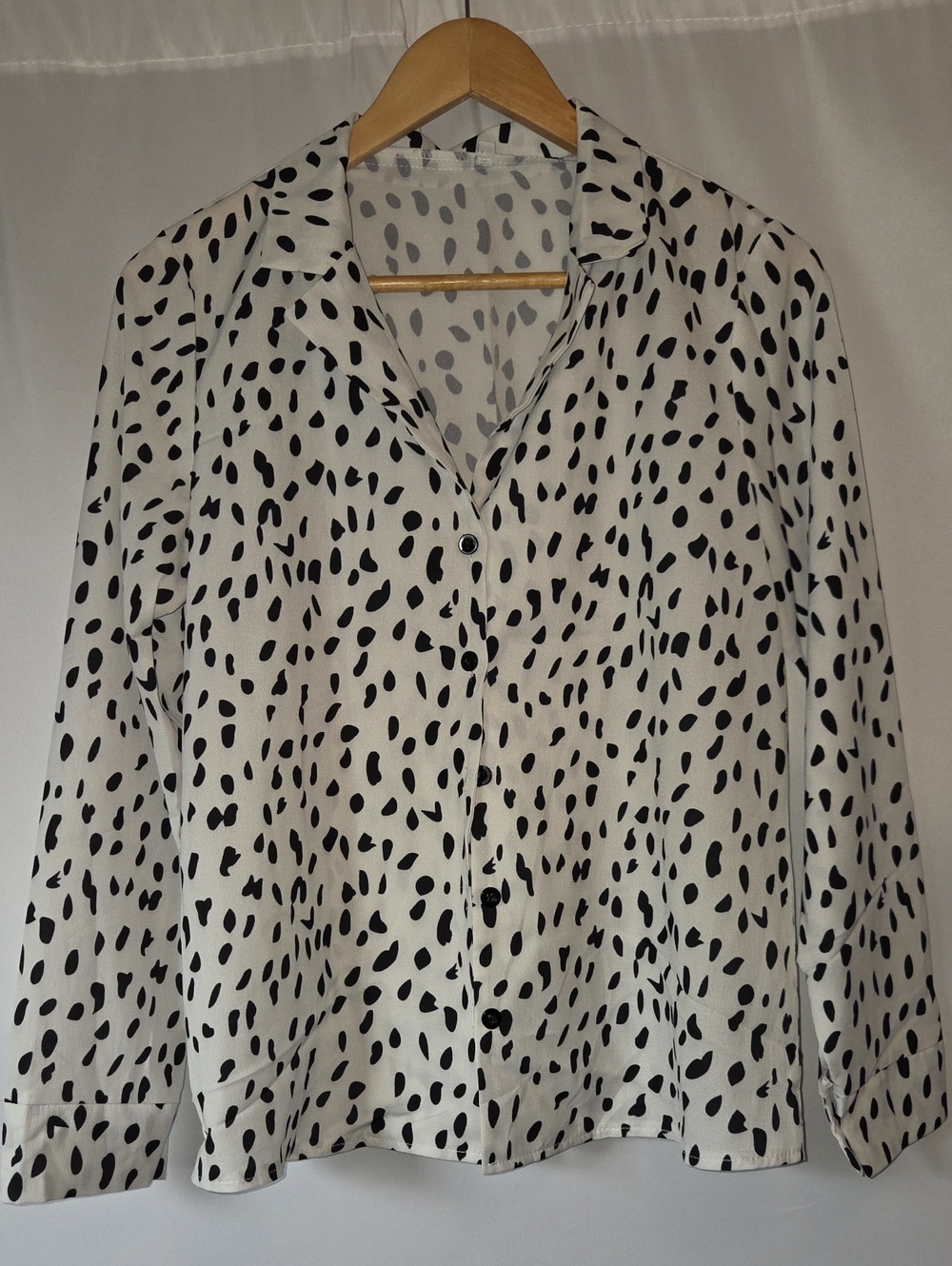 Shein White Button-Down Blouse with Black Spot Print